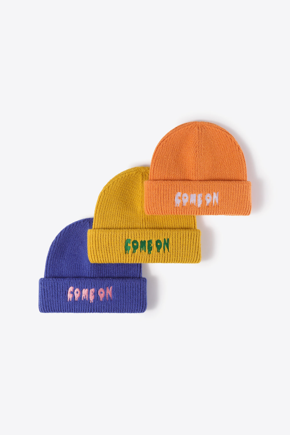 COME ON Embroidered Cuff Knit Beanie