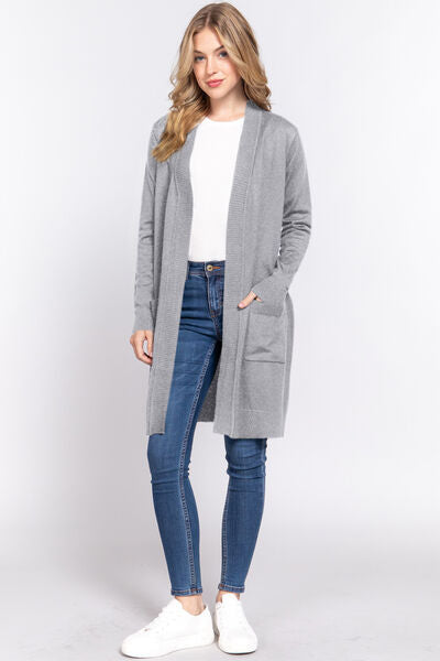 ACTIVE BASIC Strickjacke mit offener Vorderseite und Rippenbesatz, langärmelig