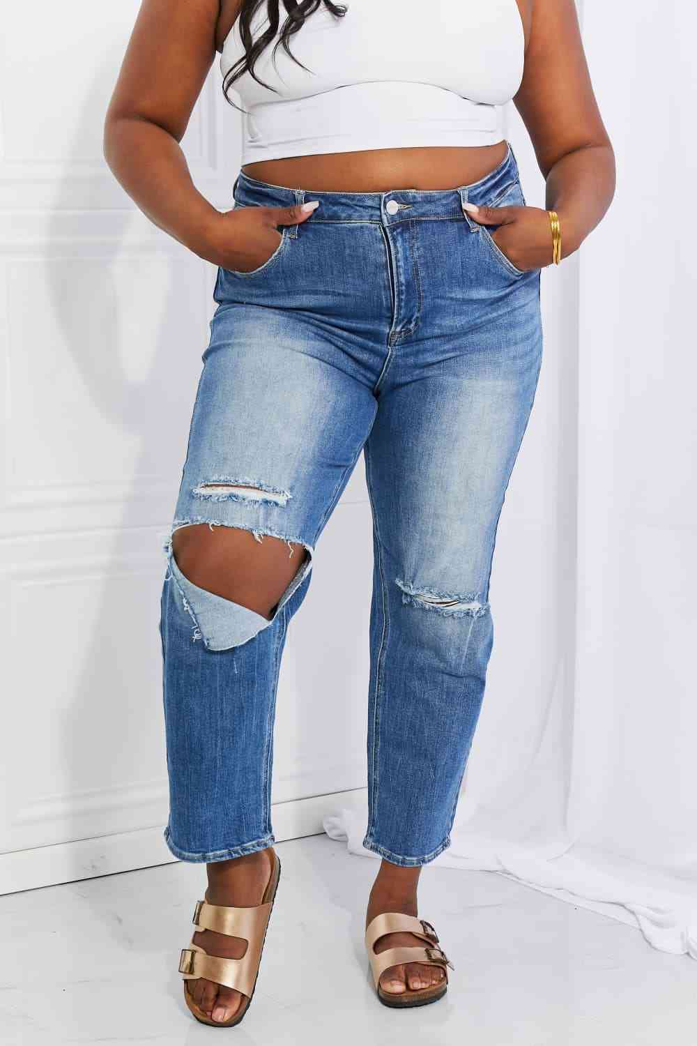 RISEN – Emily – Jeans mit hoher Taille und lässiger Passform in voller Größe