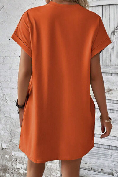 Pocketed Round Neck Short Sleeve Dress