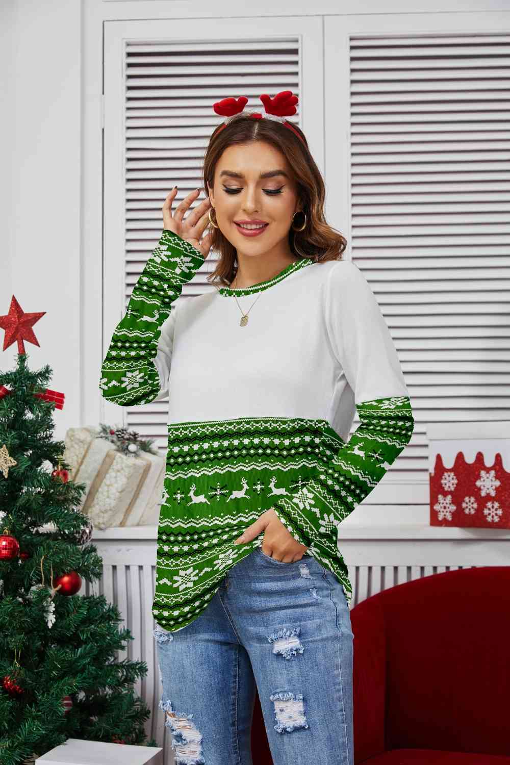 Printed Round Neck Long Sleeve T-Shirt