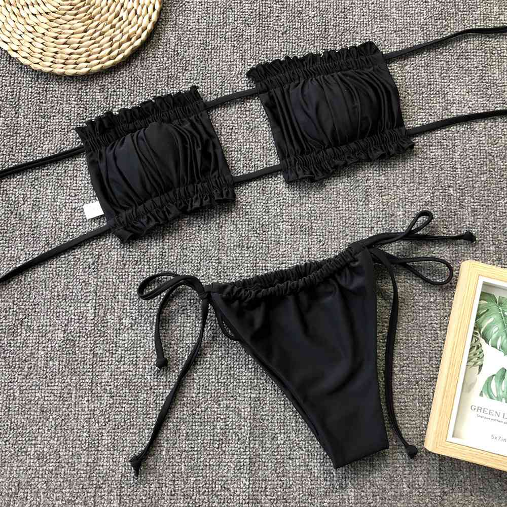 Gerafftes Bikini-Set mit Rüschenbesatz