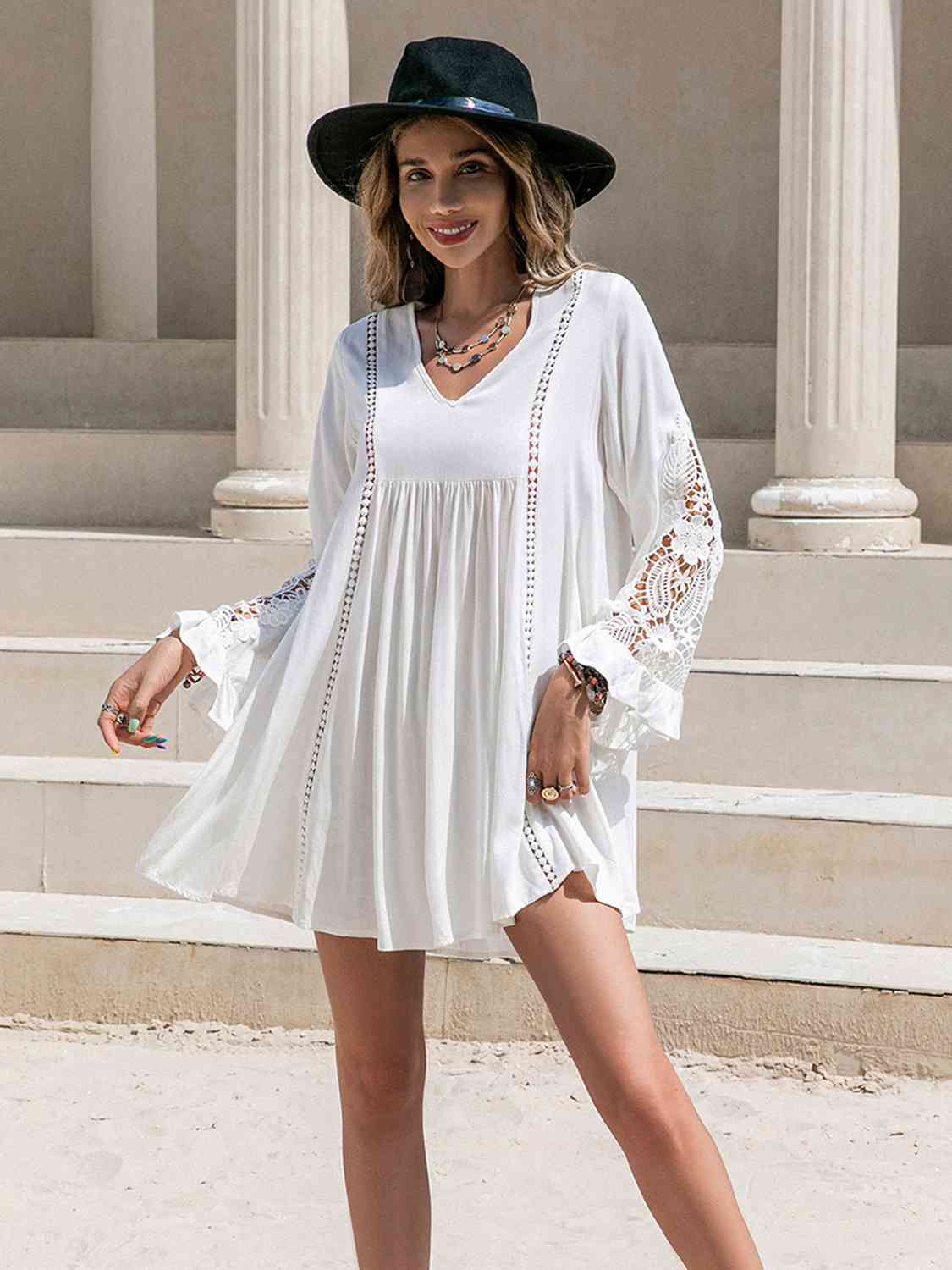 Lace Detail V-Neck Mini Dress