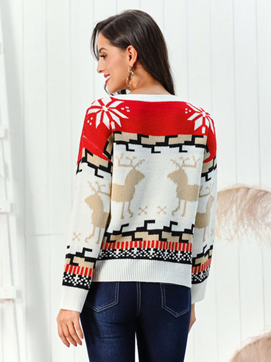 Pullover mit Rundhalsausschnitt und Rentier-Print