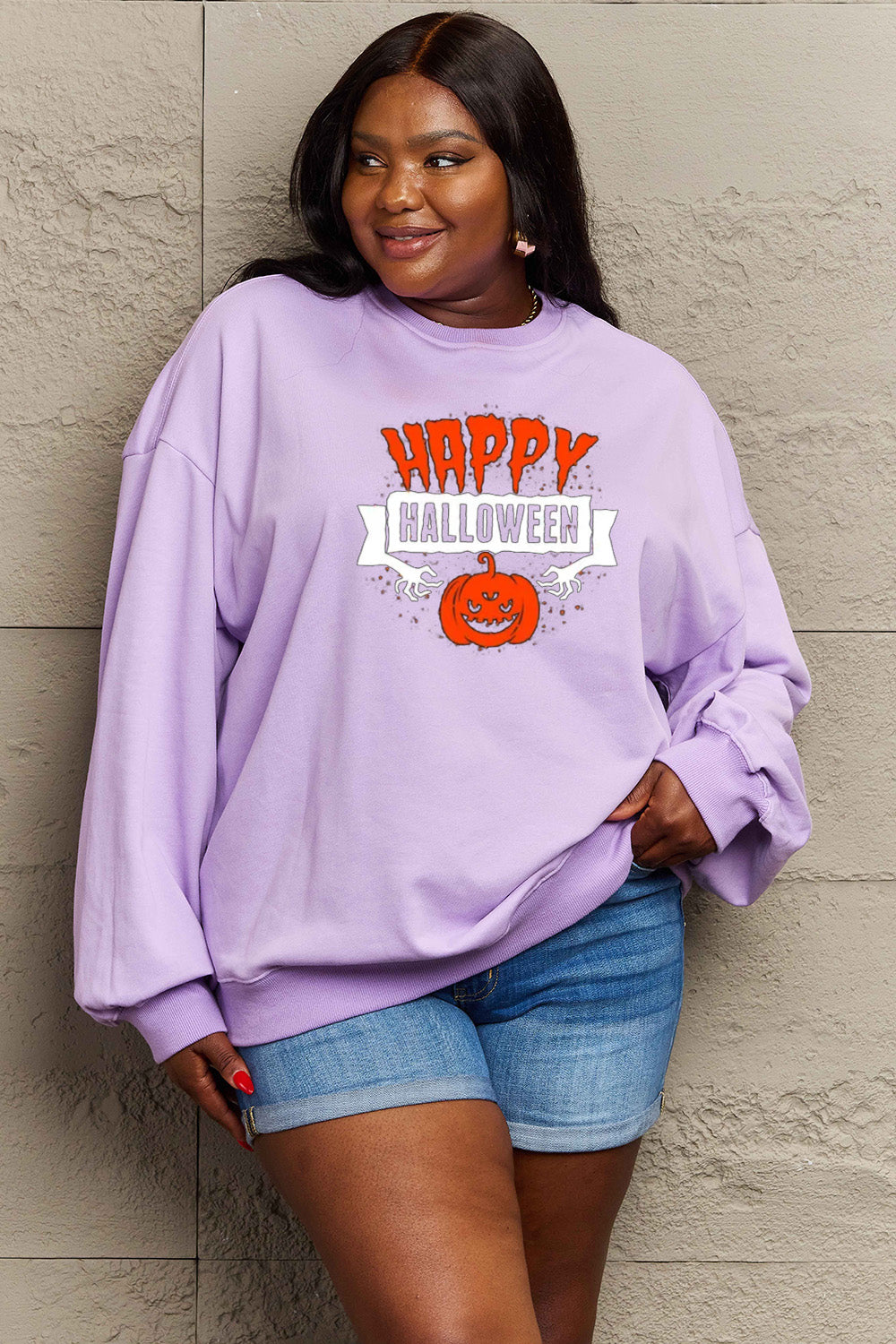 Simply Love Full Size HAPPY HALLOWEEN Graphic Sweatshirt