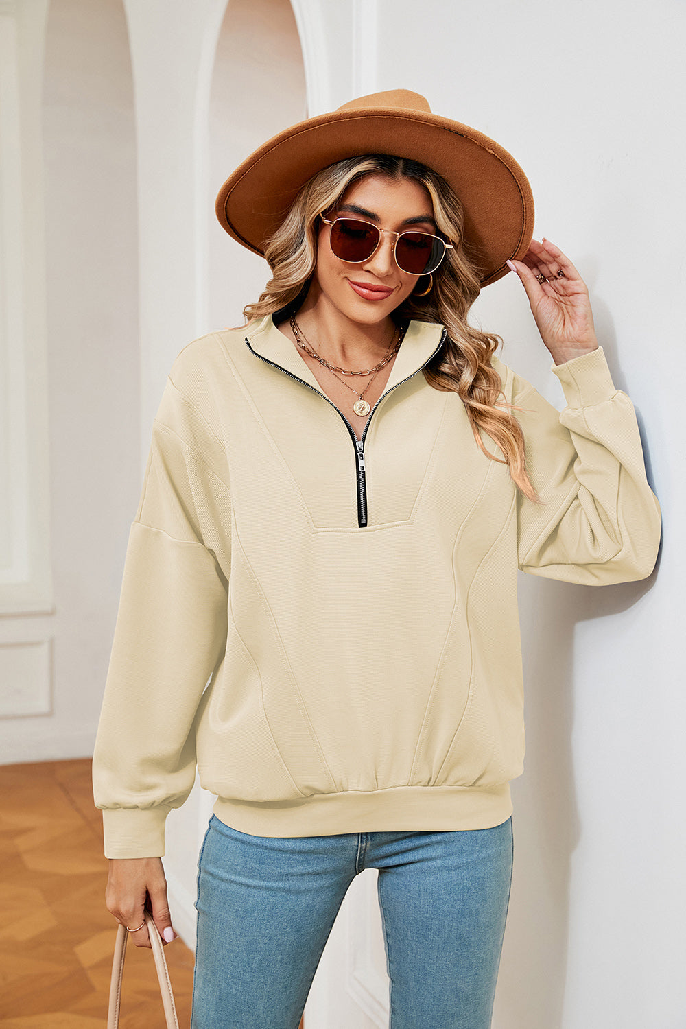 Half-Zip Dropped Shoulder Sweatshirt