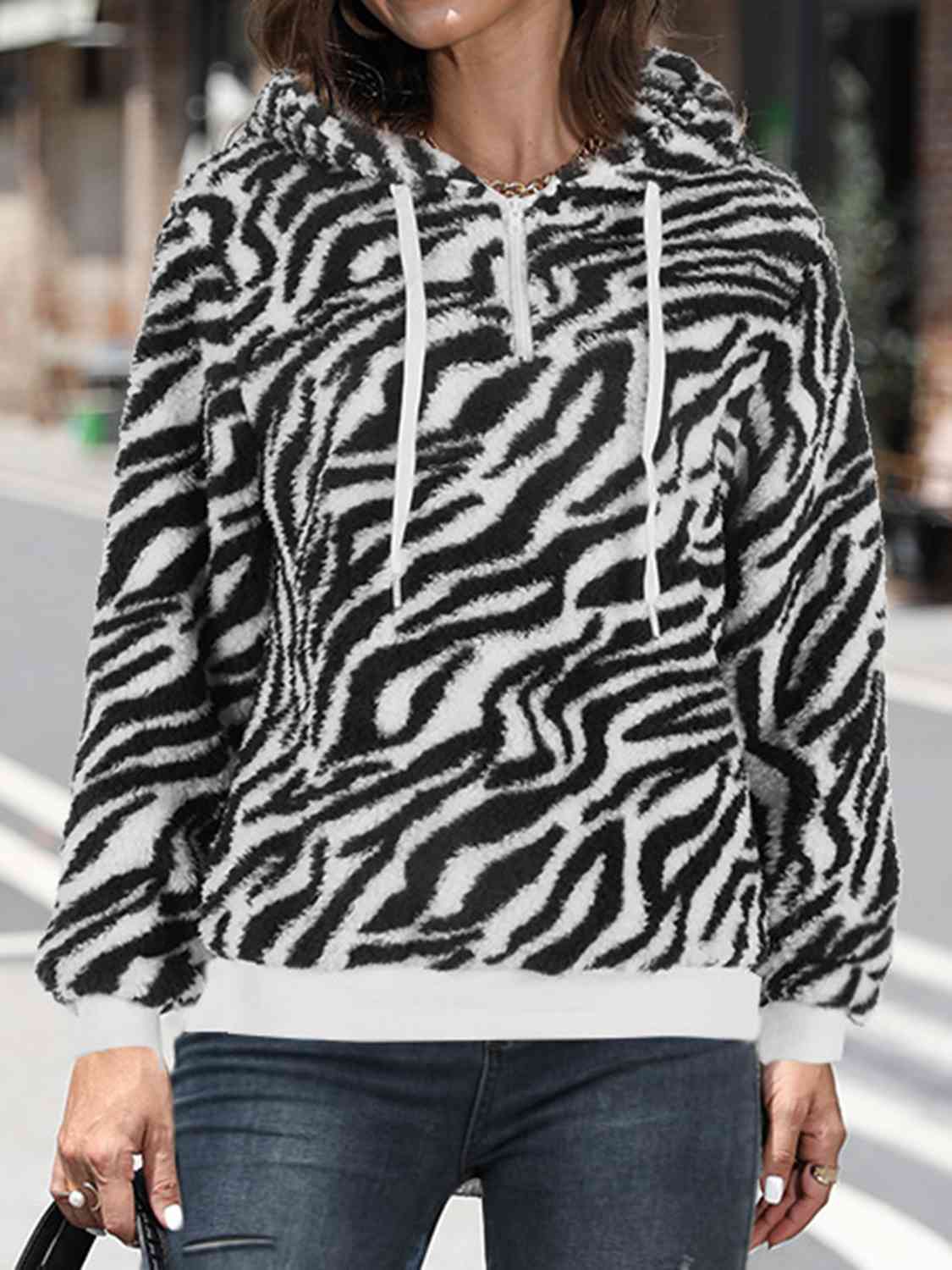 Printed Drawstring Long Sleeve Hoodie