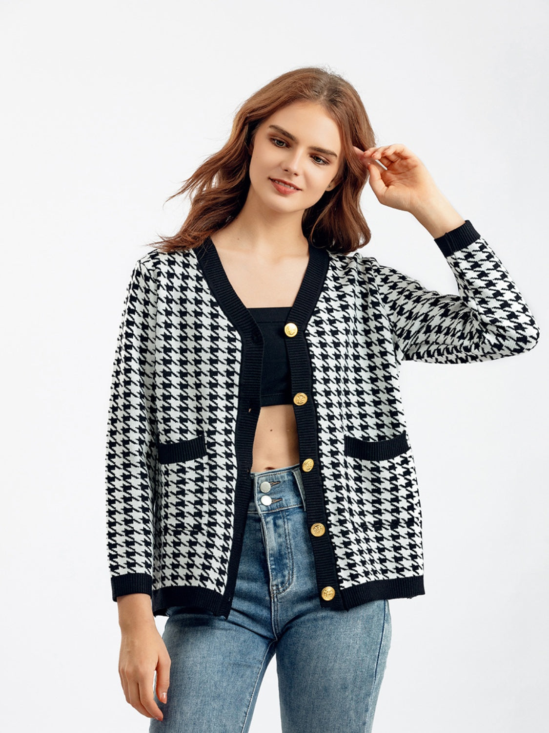 Houndstooth Button Down Cardigan