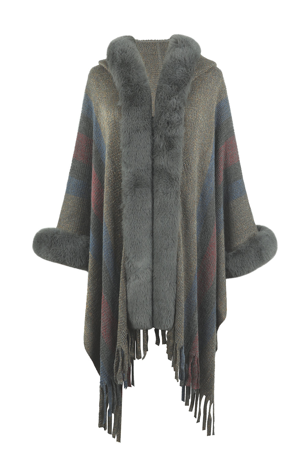 Poncho mit Farbblock und Fransendetail