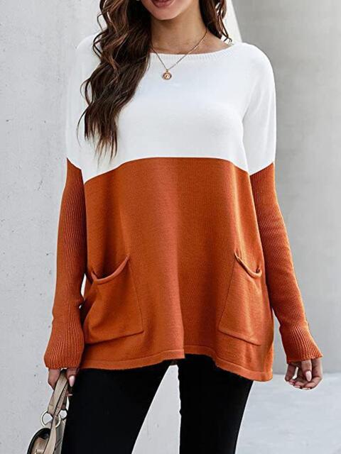 Zweifarbiger Pullover mit Taschen