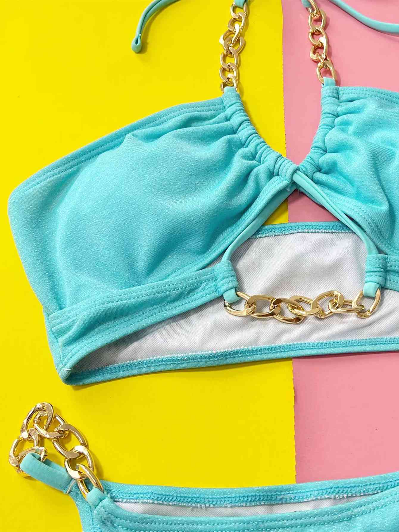 Zweiteiliges Neckholder-Bikini-Set mit Kettendetail