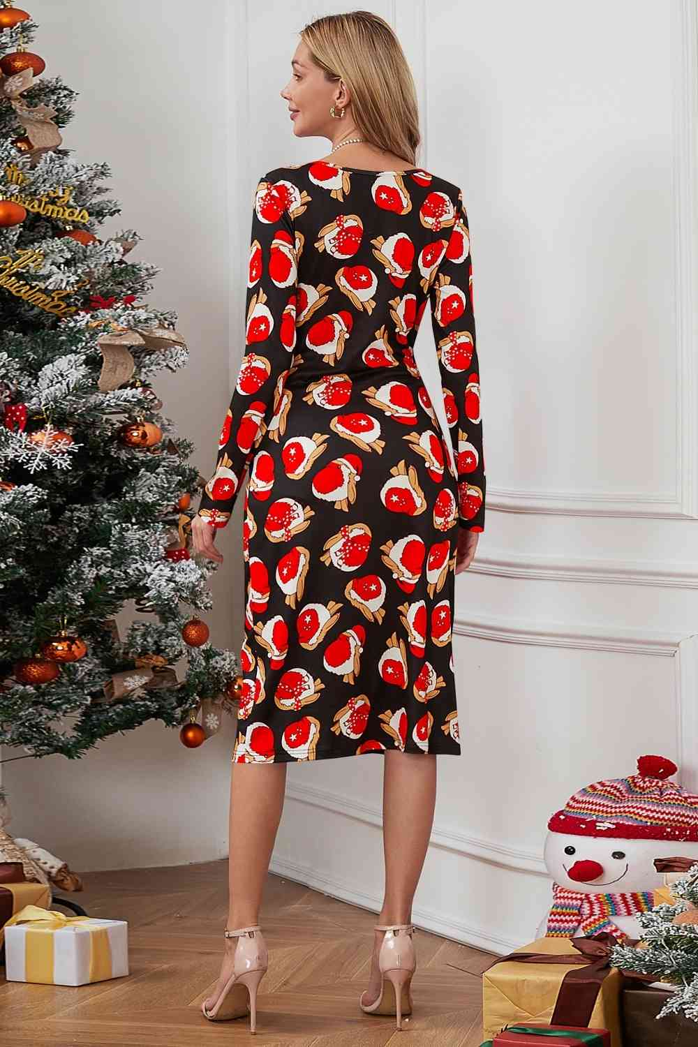 Langärmliges Kleid mit Weihnachtselement-Print