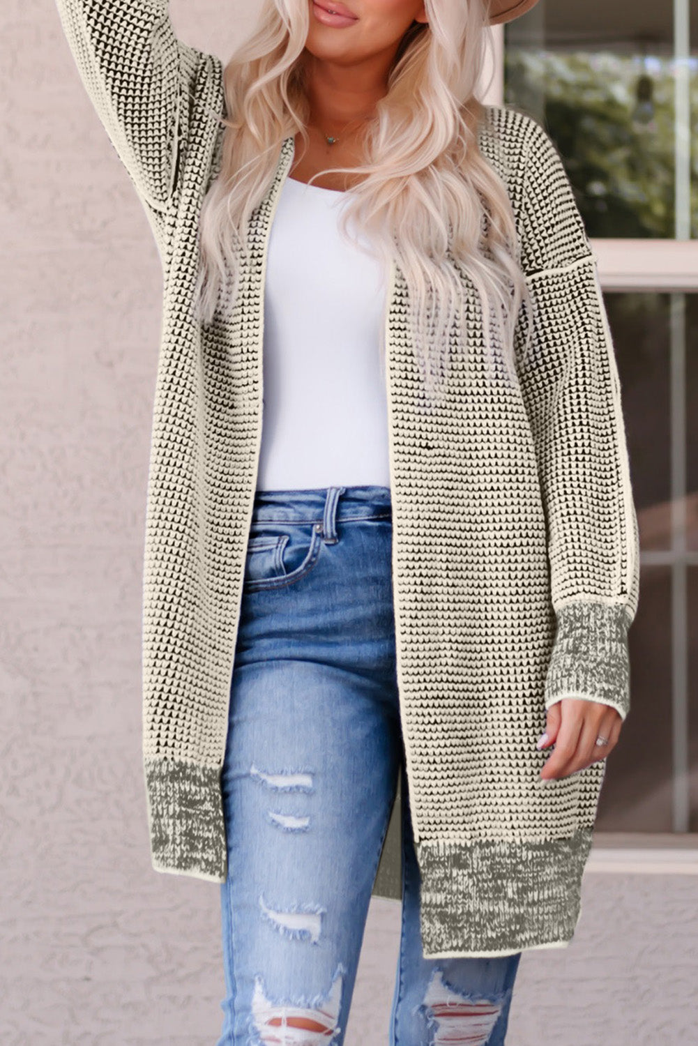 Woven Right – Melierter Longline-Cardigan mit offener Vorderseite