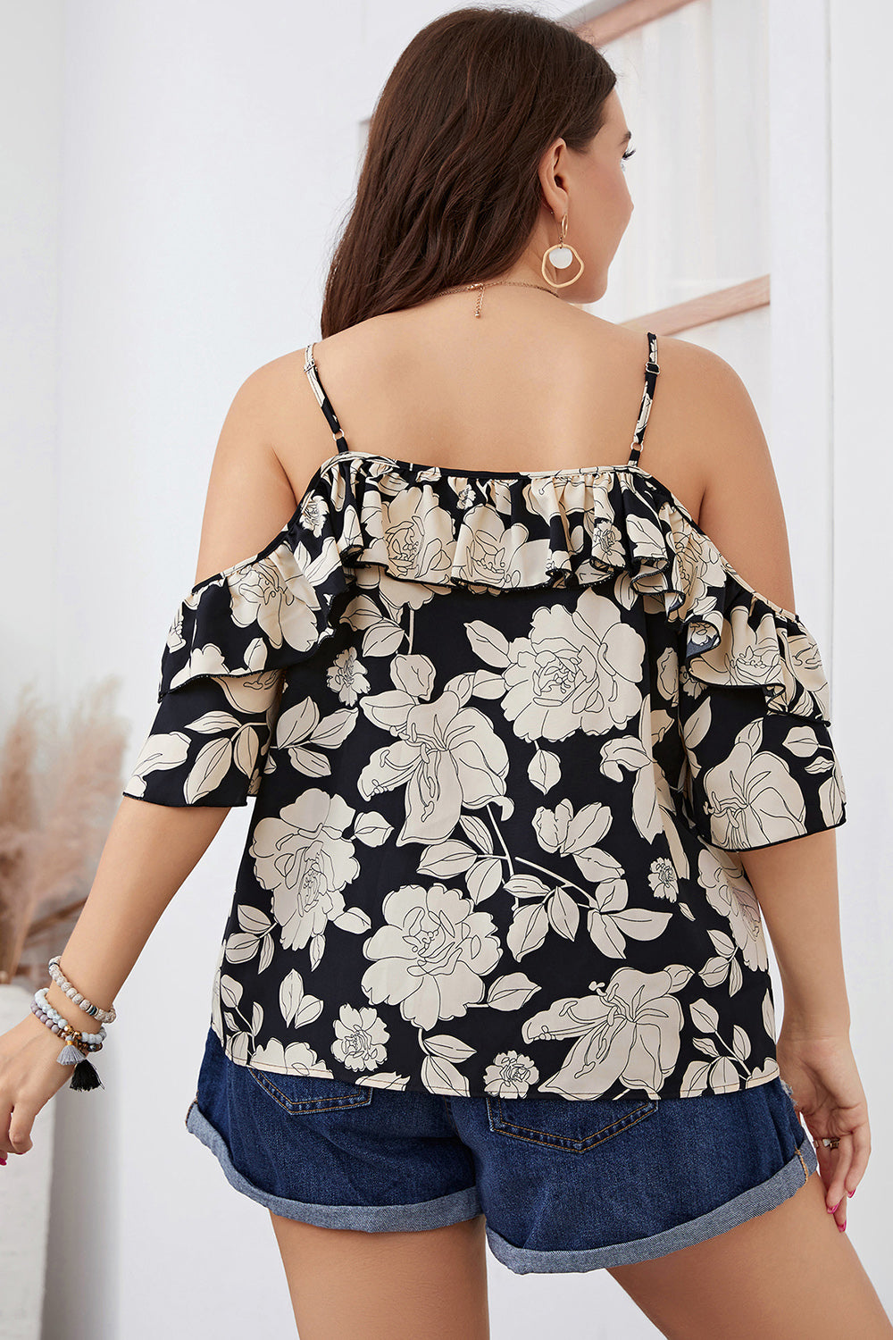 Blusa con tirantes finos florales de talla grande