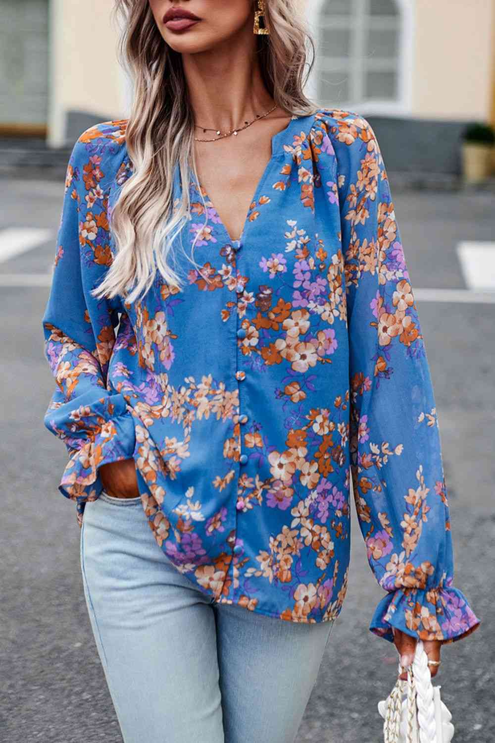 Bluse mit Volantärmeln und Blumendruck