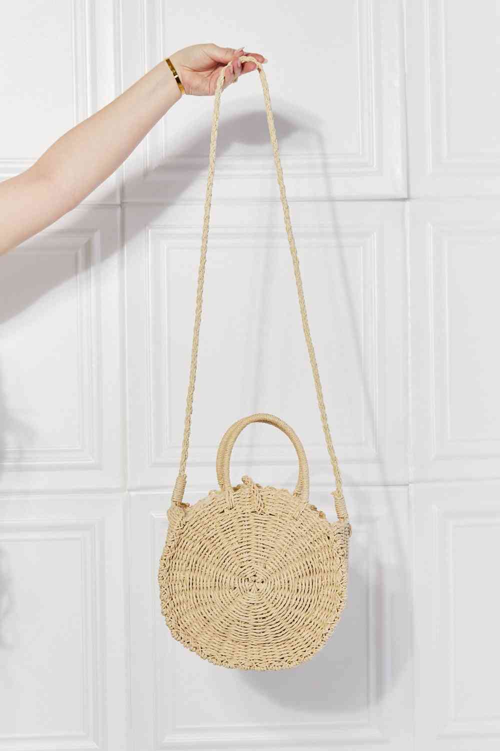 Justin Taylor Feeling Cute Rounded Rattan Handbag in Ivory