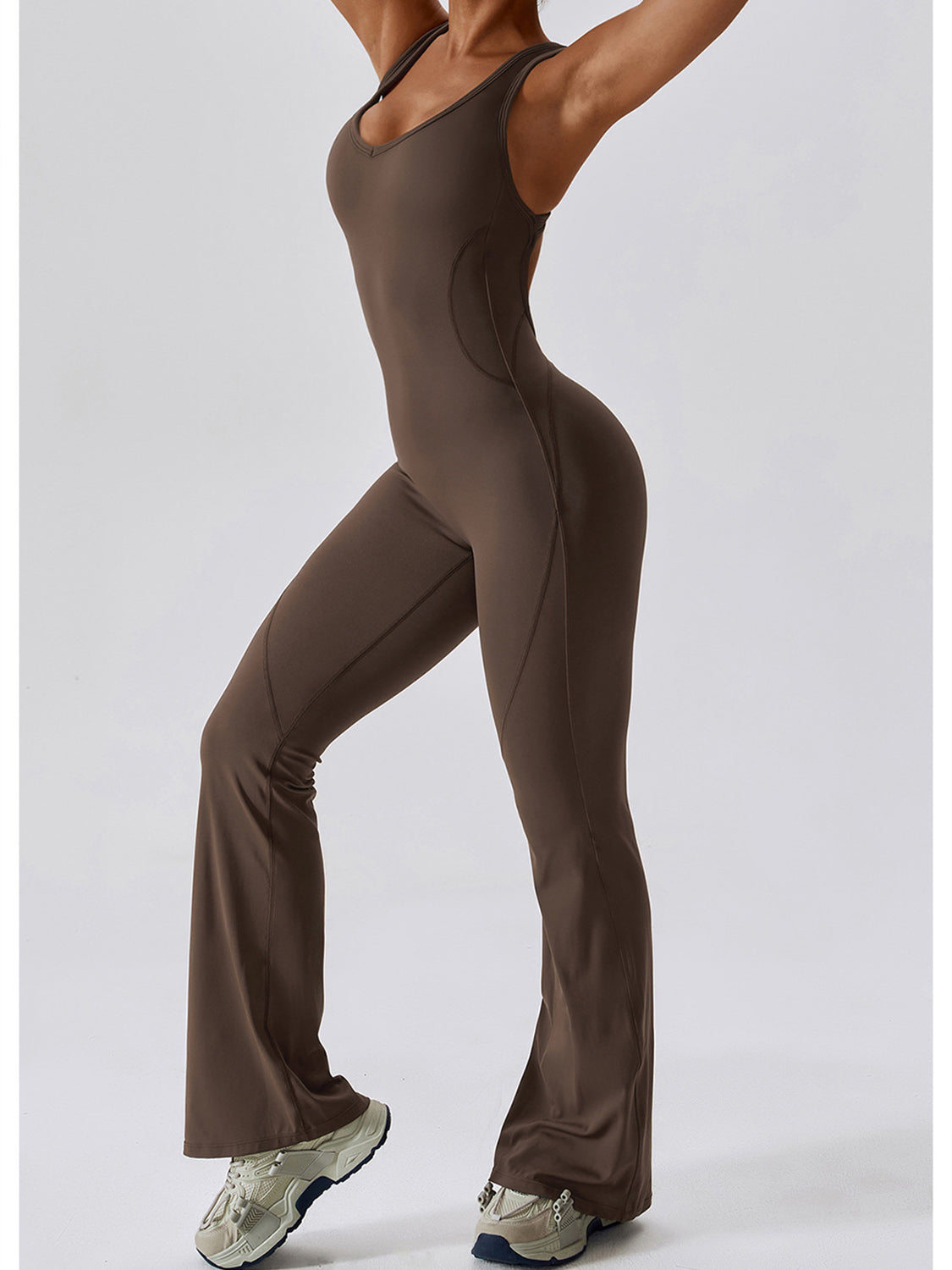 Cutout Wide Strap Bootcut Active Jumpsuit