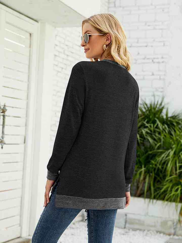 Round Neck Long Sleeve Blouse