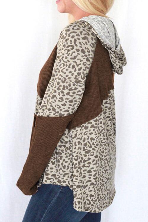 Drawstring Leopard Long Sleeve Hoodie