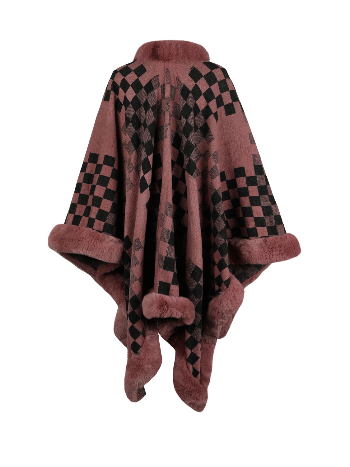 Poncho mit kariertem Kunstpelzbesatz