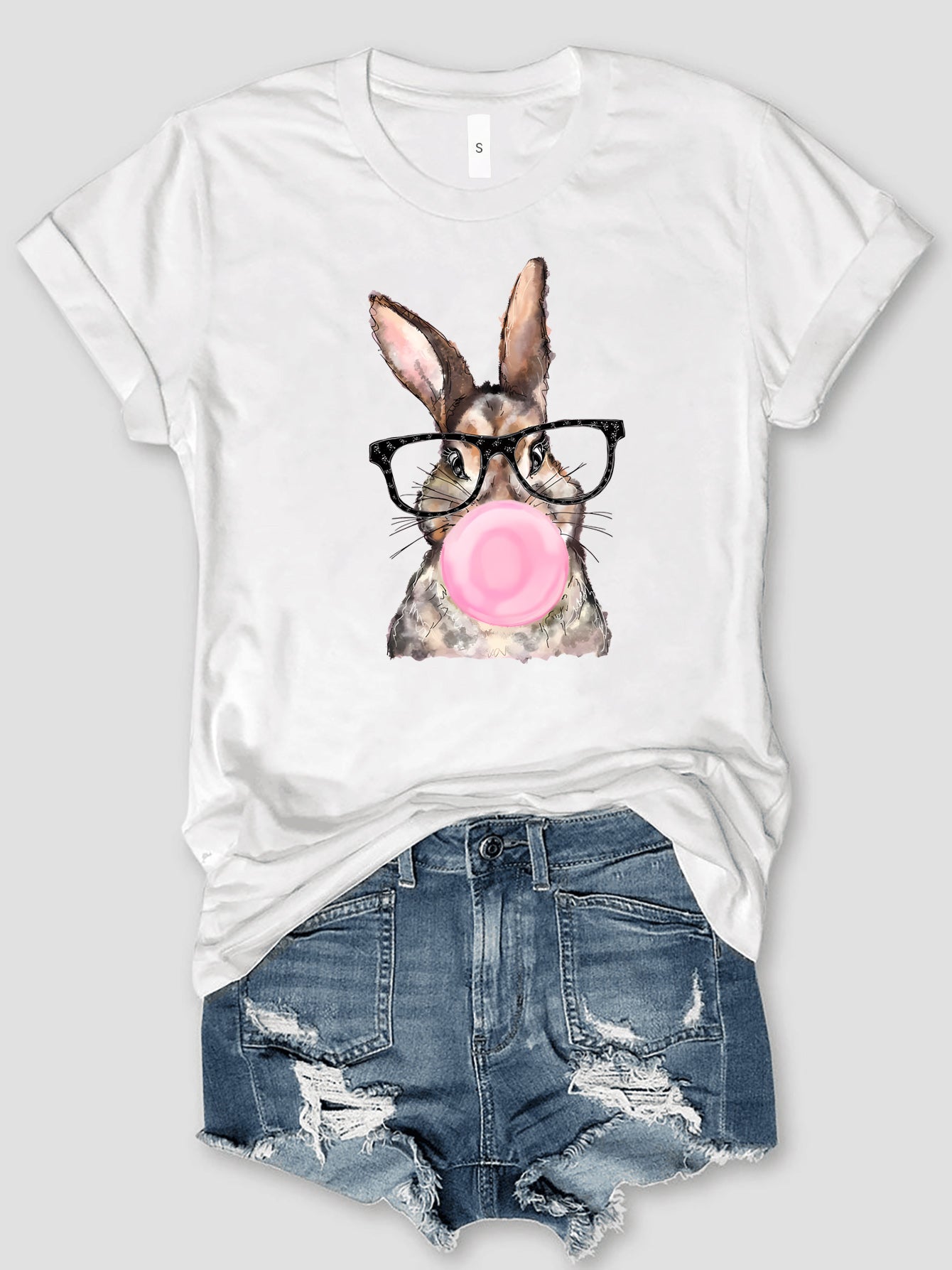 Rabbit Round Neck Short Sleeve T-Shirt