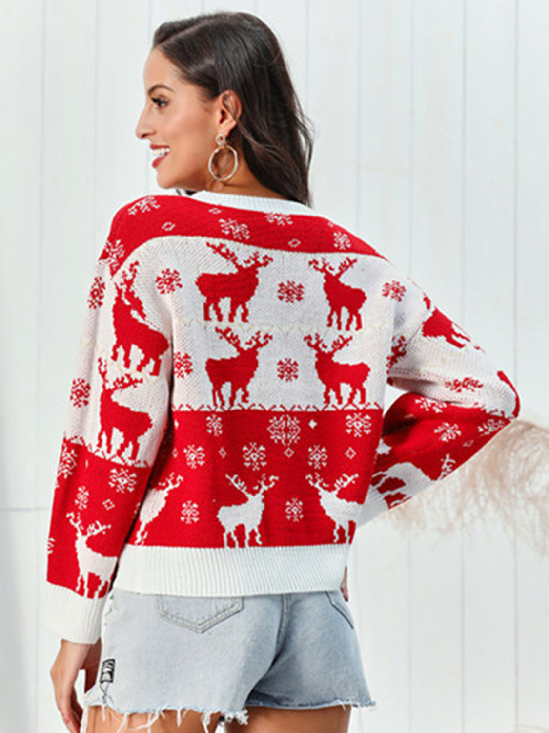 Pullover mit Rundhalsausschnitt und Rentier-Print