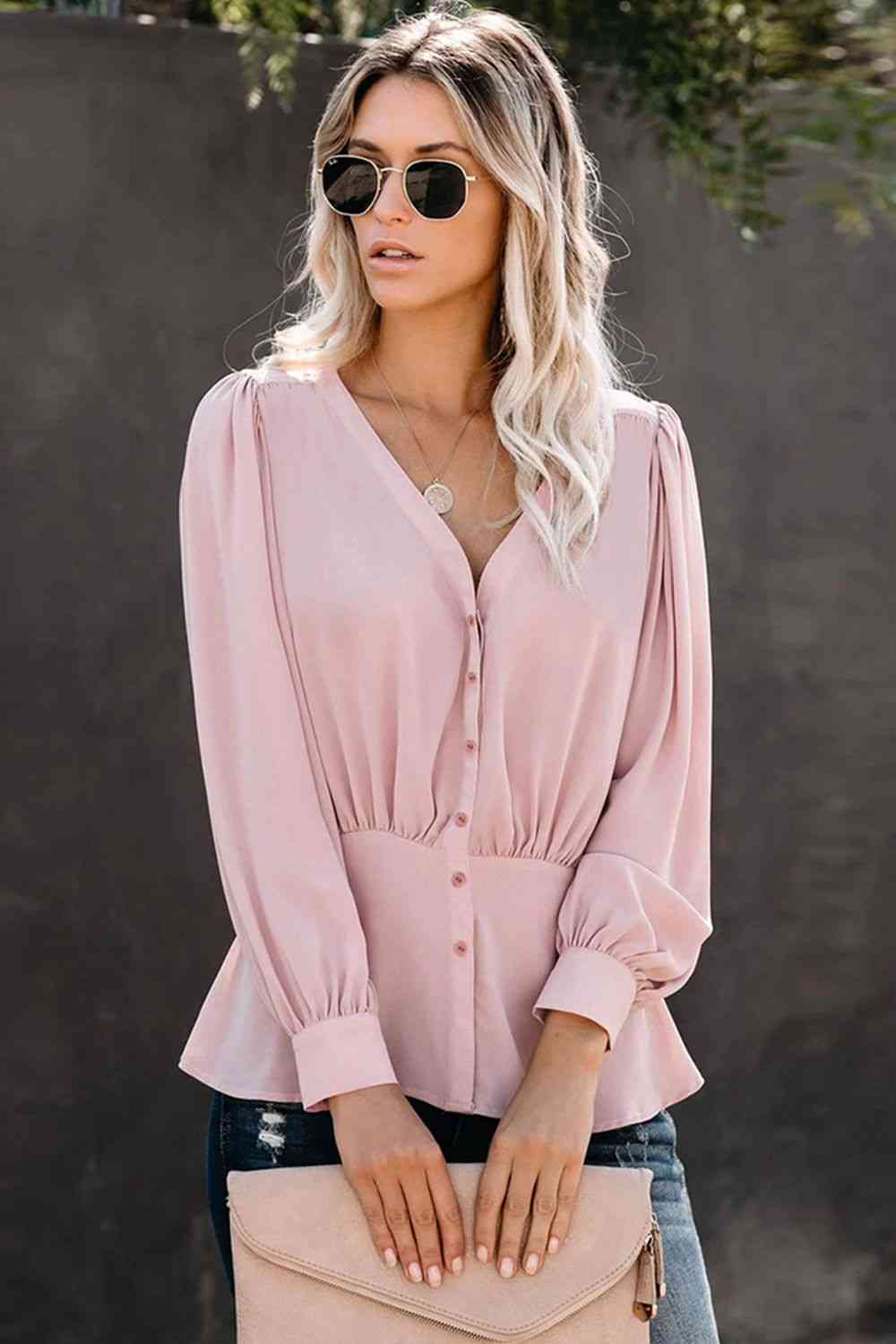 Bluse mit geknöpften Puffärmeln