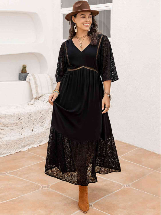 Plus Size V-Neck Half Sleeve Midi Dress