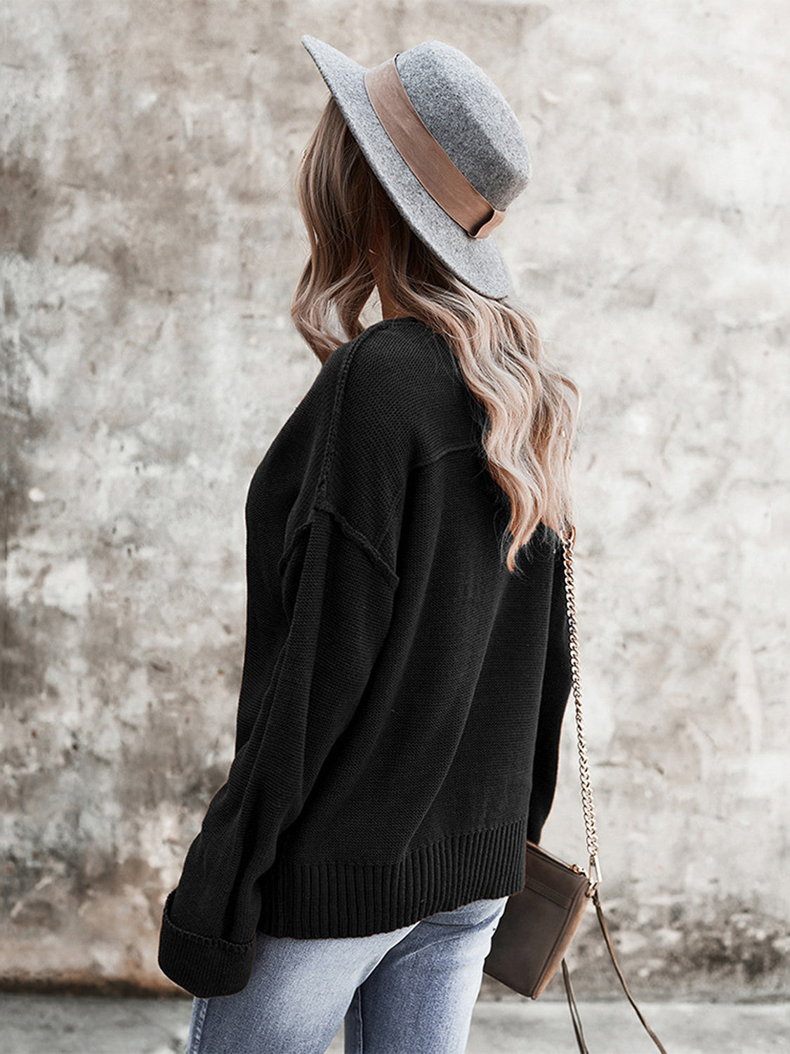 Buttoned Exposed Seam Knit Top