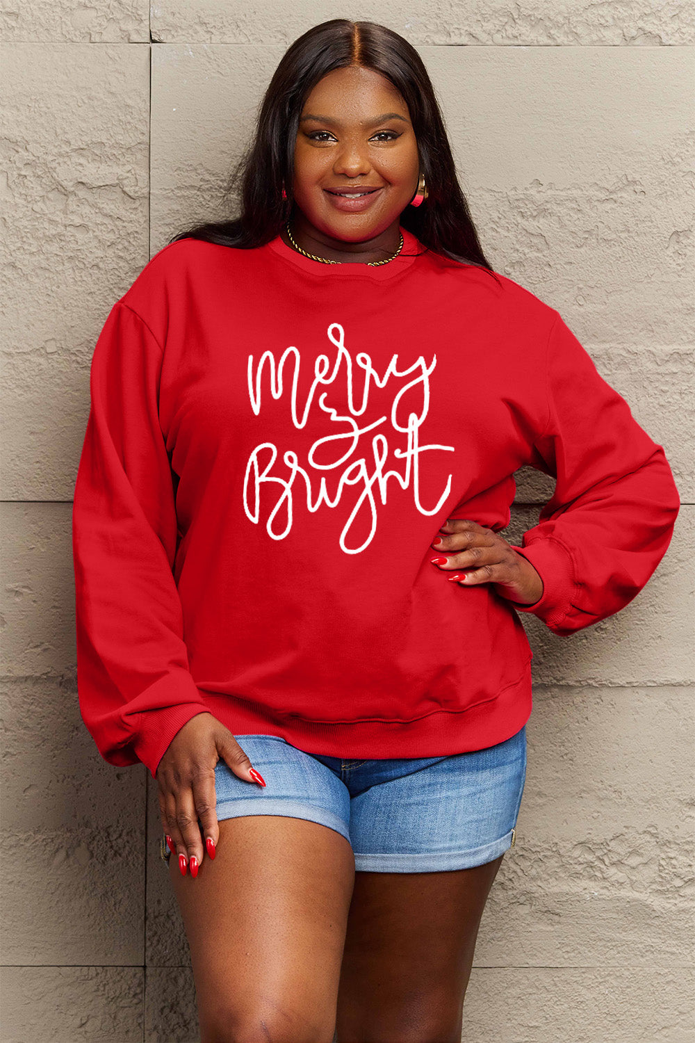 Simply Love – Sweatshirt mit Aufdruck „MERRY AND BRIGHT“ in voller Größe