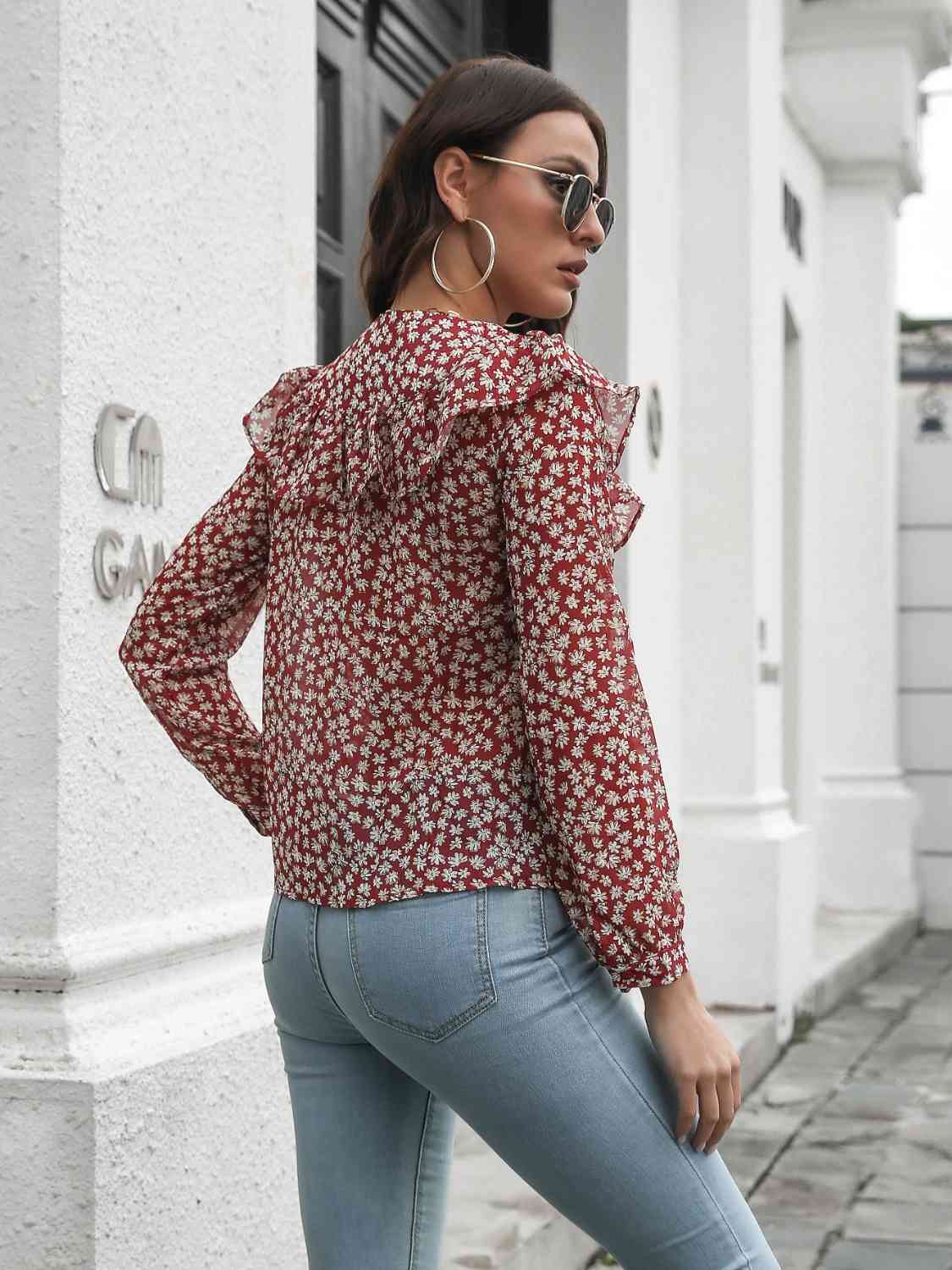 Bedruckte Bluse mit langem Arm und Statement-Kragen