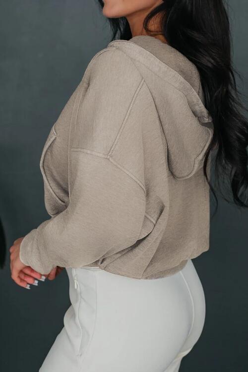 Zip Up Drawstring Cropped Hoodie