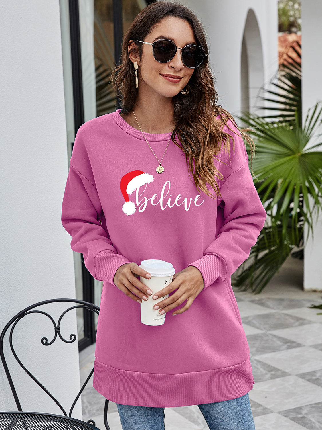 BELIEVE – Tunika-Sweatshirt mit Grafik