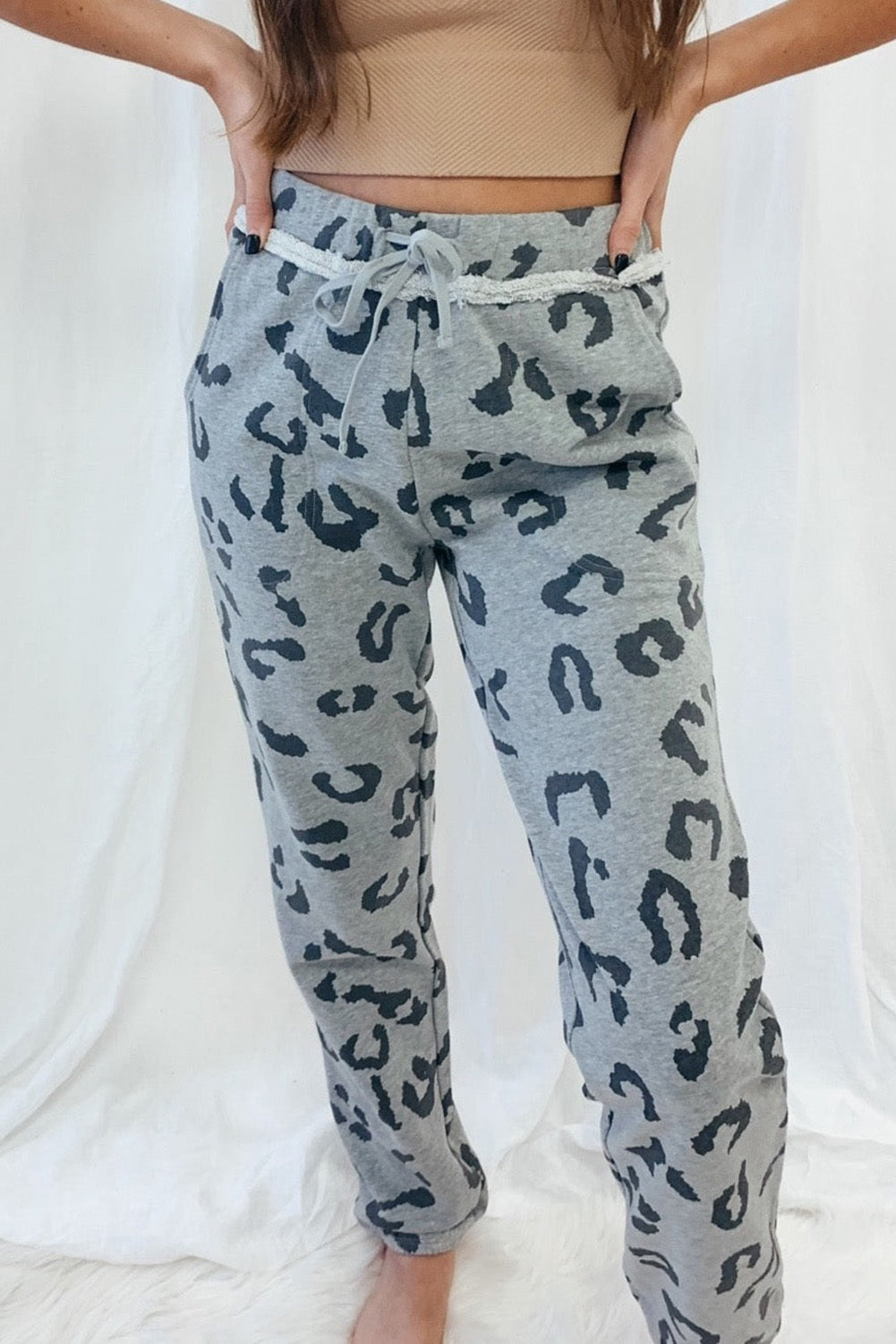 Leopard Drawstring Joggers with Pockets