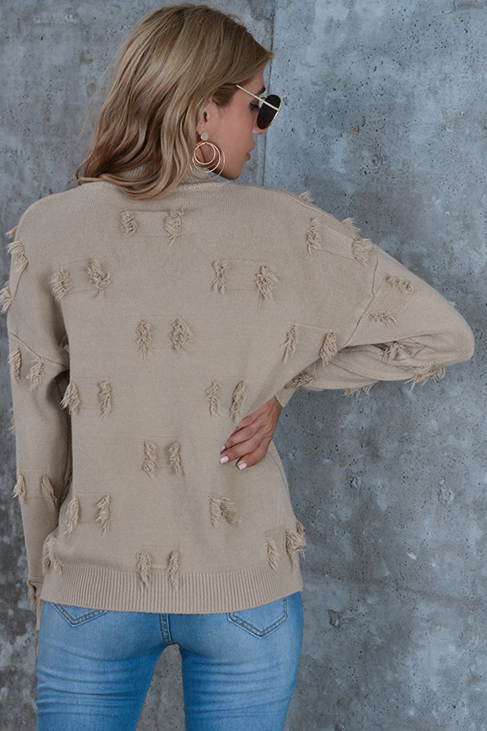 Pullover mit Rollkragen und ausgefranstem Besatz