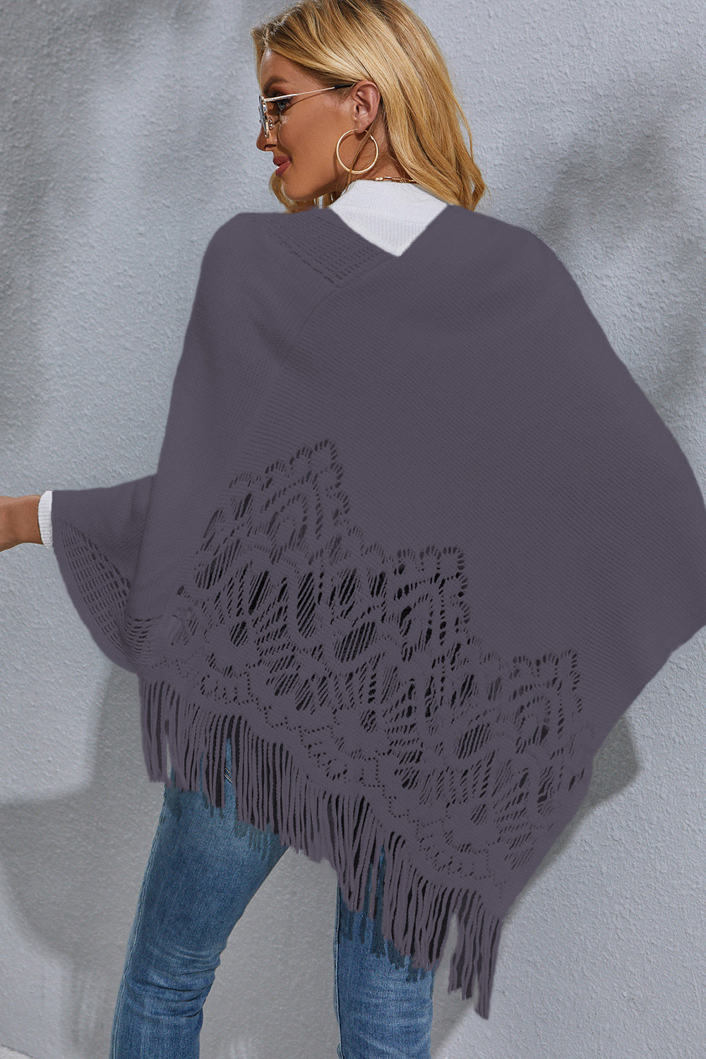 Round Neck Fringe Detail Poncho