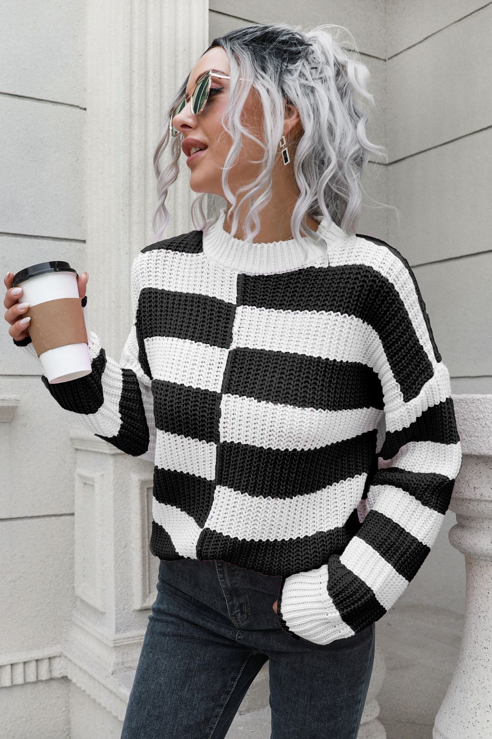 Color Block Dropped Shoulder Sweater