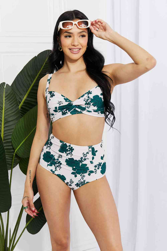 Marina West Swim – Take A Dip Twist – Hochgeschnittener Bikini in Waldgrün