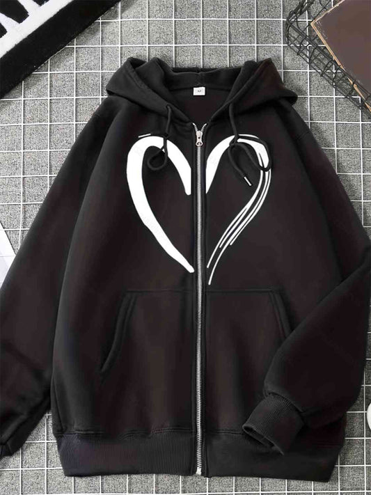 Hoodie mit Kordelzug und Herz-Grafik und Taschen