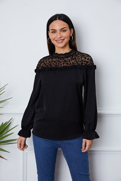 Bluse mit Leopardenmuster und Volantärmeln