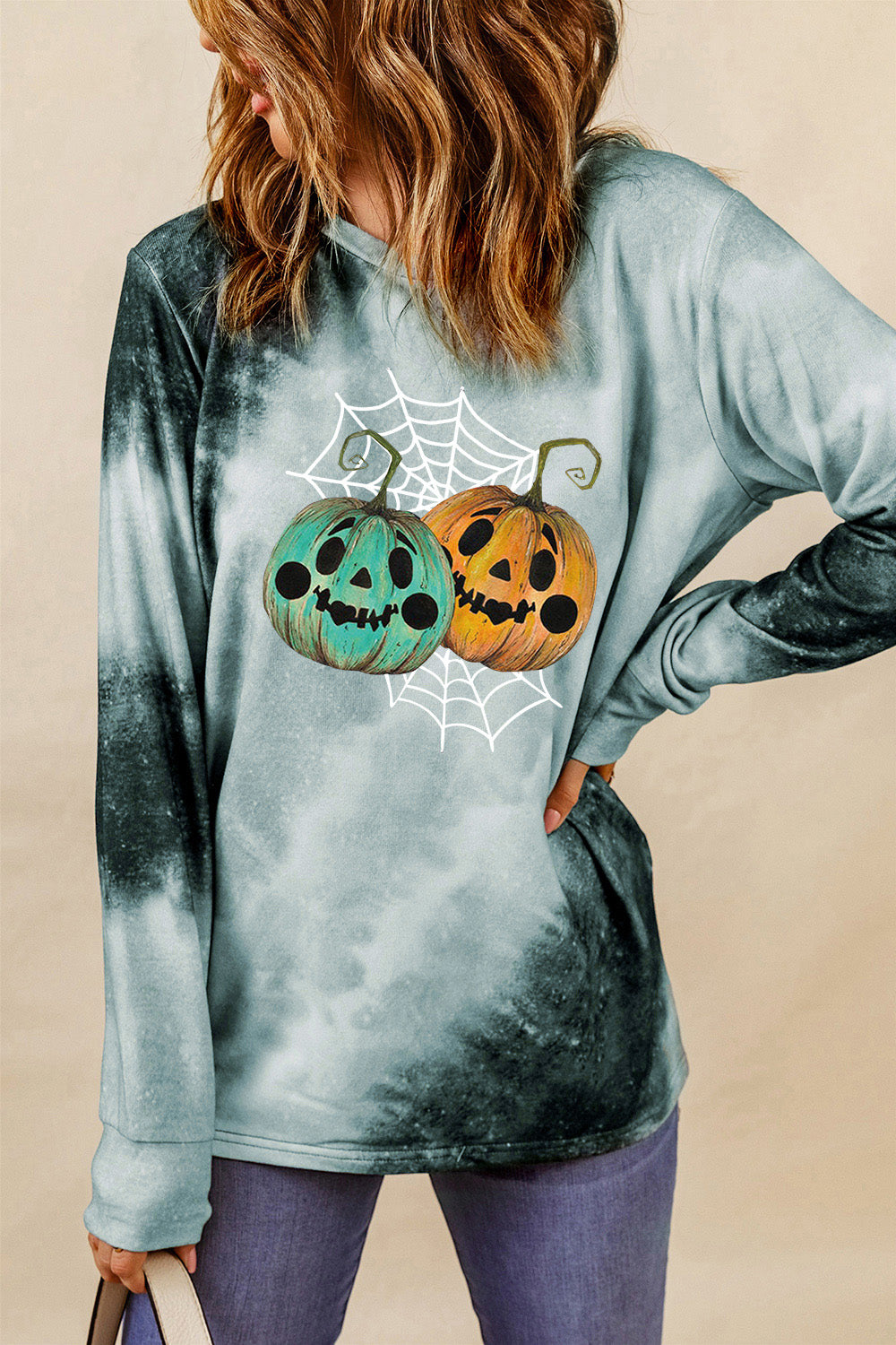 Sweatshirt mit Rundhalsausschnitt und langen Ärmeln und Halloween-Grafik