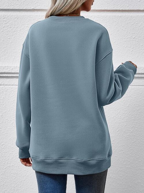 Graphic Round Neck Dropped Shoulder Sweatshirt