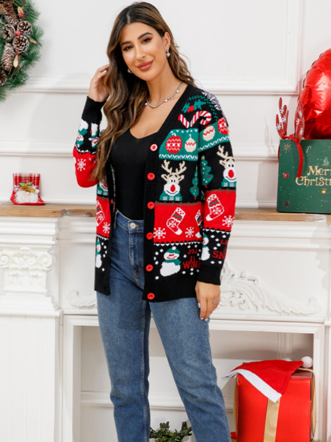 Weihnachts-Cardigan mit Knopfleiste