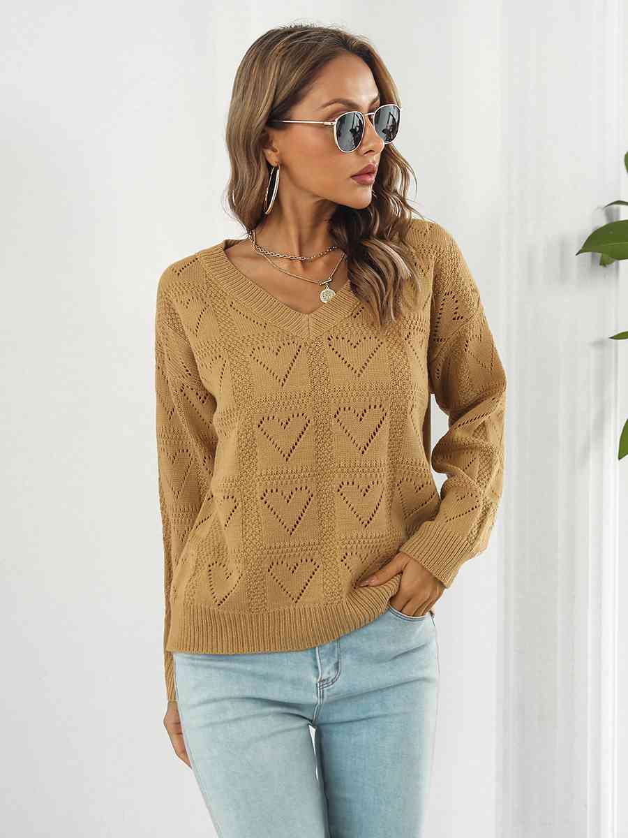 Openwork V-Neck Sweater