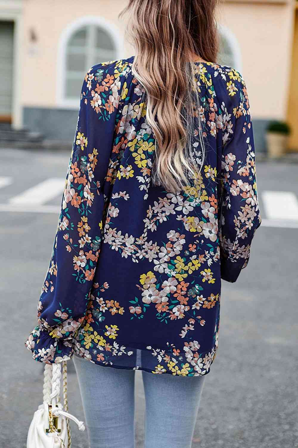 Bluse mit Volantärmeln und Blumendruck