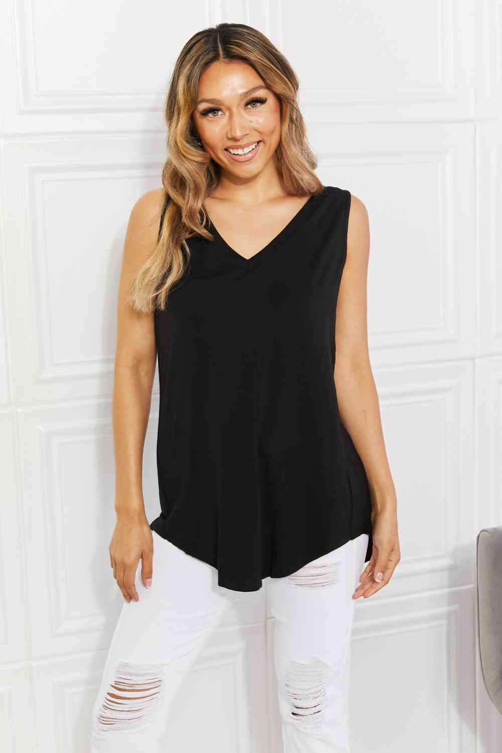 Zenana Full Size Year Round Modal High-Low V-Neck Tank