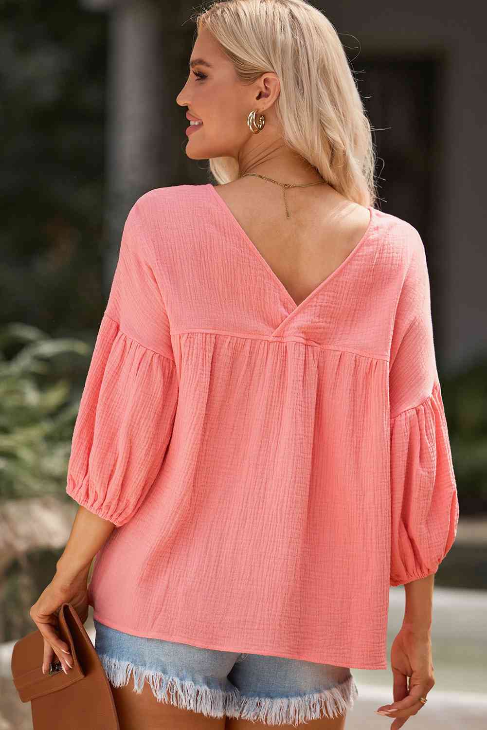 Dropped Shoulder V-Neck Blouse