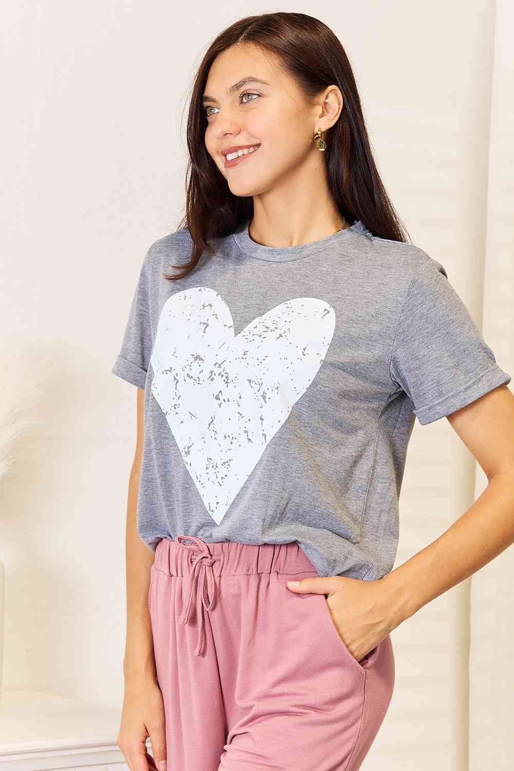 Simply Love – Kurzärmliges T-Shirt mit Herz-Grafik und Bündchen