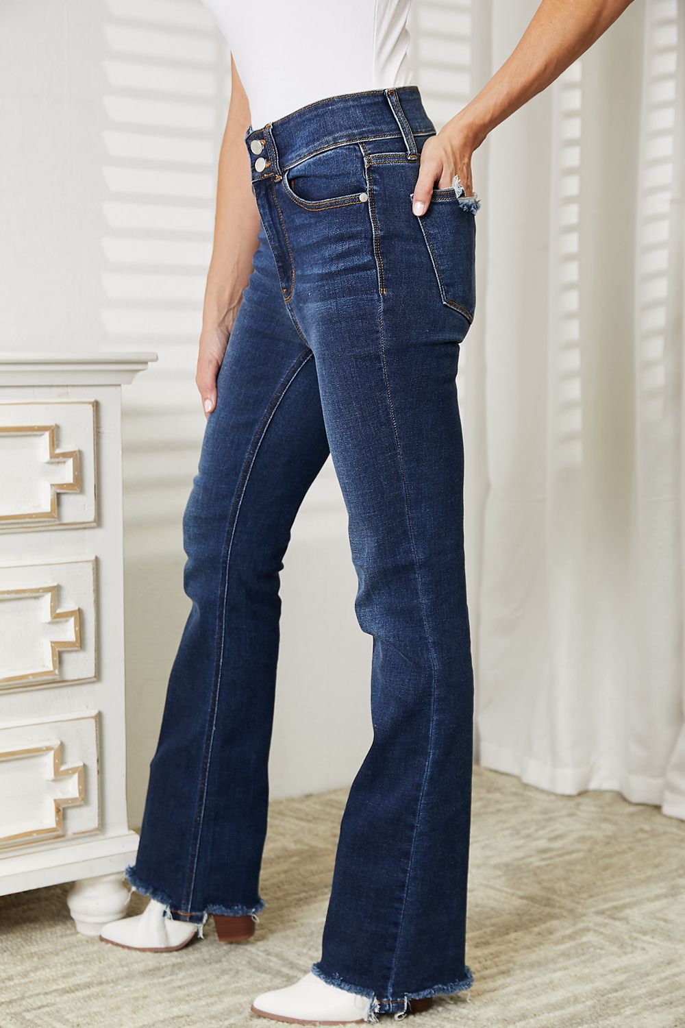 Judy Blue Full Size High Waist Vintage Frayed Hem Bootcut Jeans