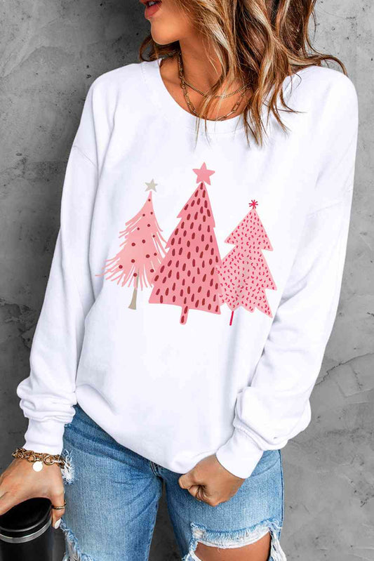 Langärmliges Sweatshirt mit Weihnachtsbaum-Grafik